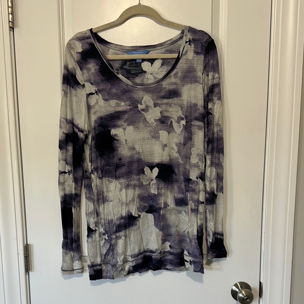 Women's Purple and White Long Sleeve Top